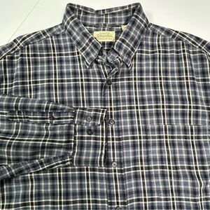 St Johns Bay Mens‎ Flannel Shirt Sz L Button Up Pocket Cotton Blue Plaid Country